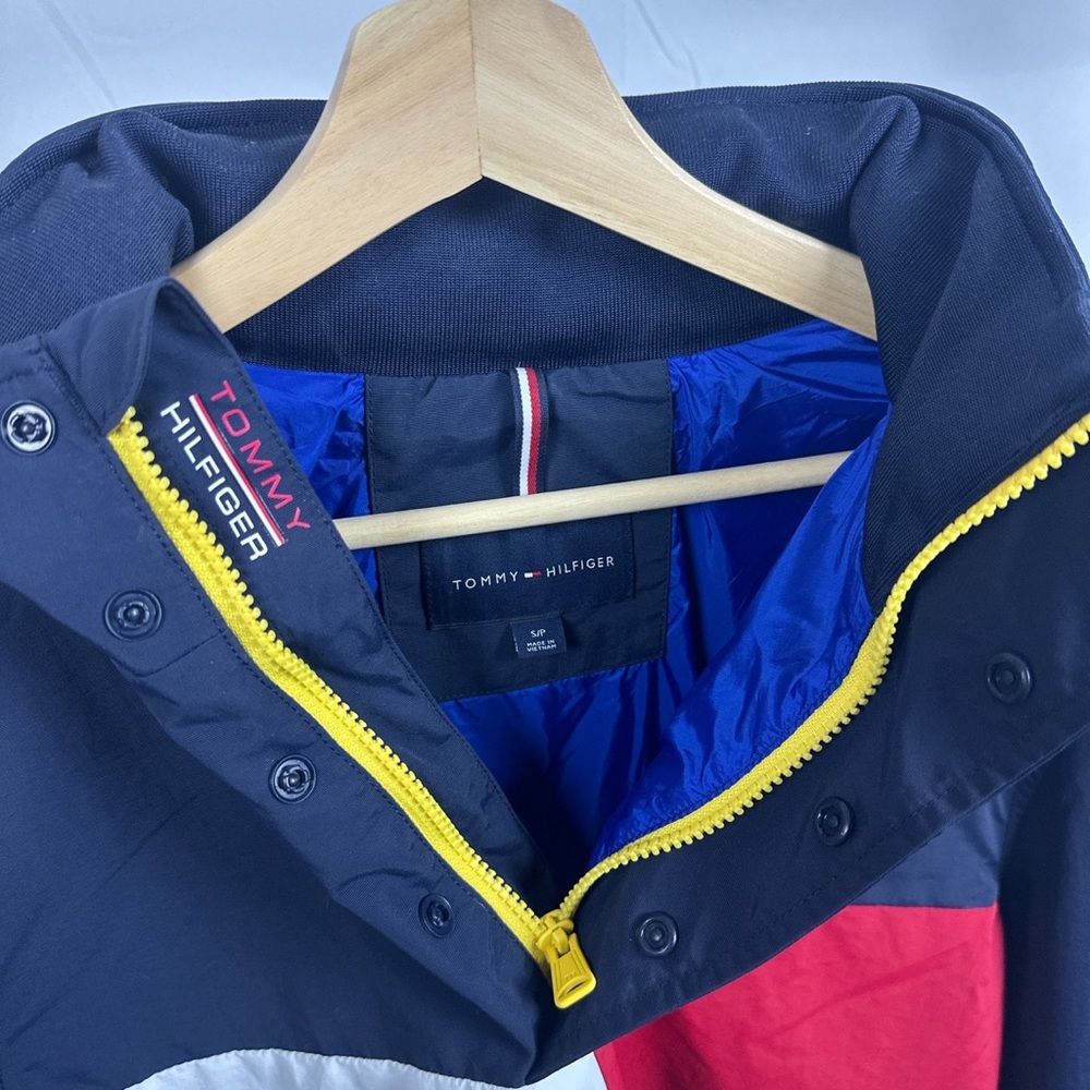 Tommy Hilfiger Quarter-Zip Windbreaker. Includes hide-able (zip-in) hood. - Picture 3 of 5